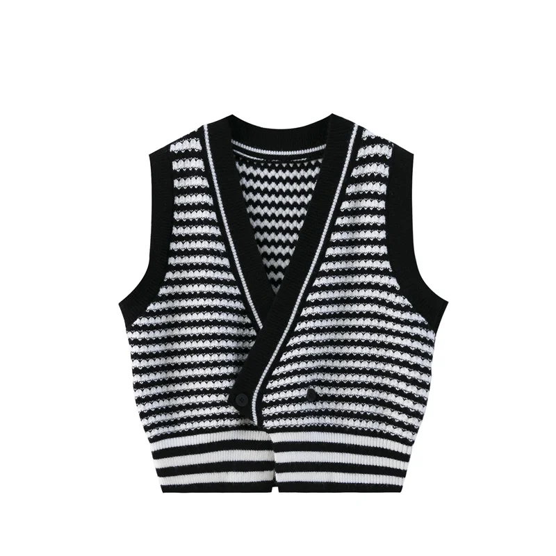 

073 college wind knitted vest v-neck cardigan sweater vests stripe vest wool 35