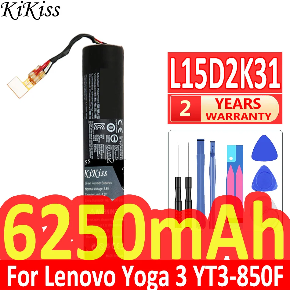 

KiKiss for LENOVO Battery For Lenovo YOGA 3 YOGA3 YT3-850F YT3-850 YT3-850M YT3-850L 6250mAh L15D2K31 Laptop Battery + Tools