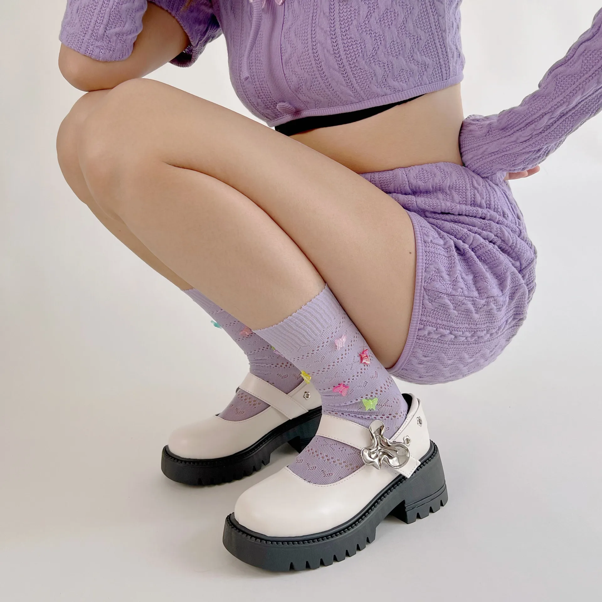 Summer Day Limit From Dynamic Color Polarized Butterfly Girl Lovely Candy Color Hollow Out Fishing Nets Crus Heap Heap Socks