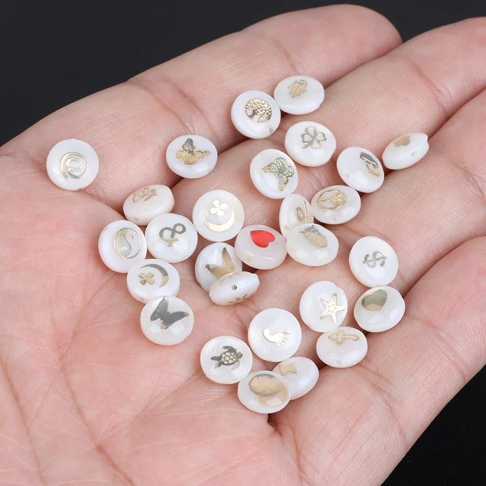 

1-10Pcs Cute Pattern Shell Charms White Round Mother of Pearl Shell Pendant for Making Jewelry Accessory DIY Bracelet Necklace