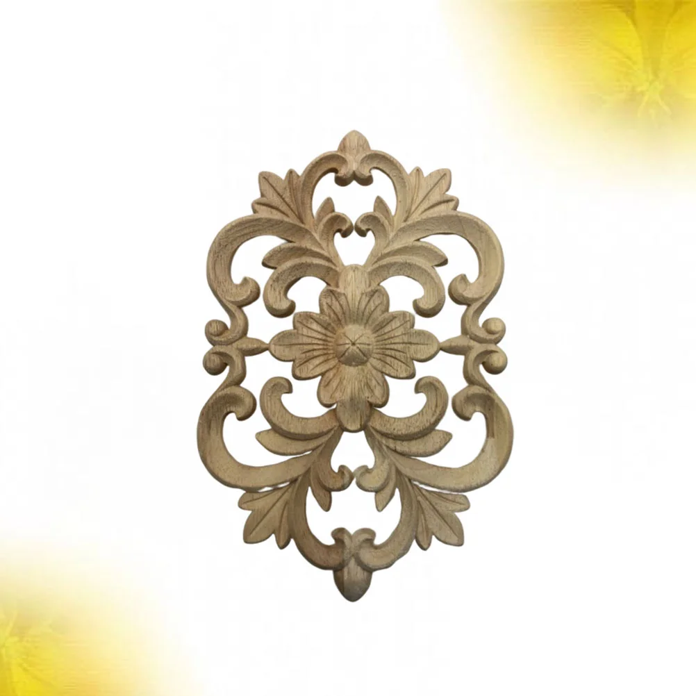 

Wood Appliques Decals Stickers Wooden Door Decorative Onlaysfurniture Unpainted Carvings Flower Decal