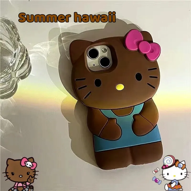 

Black Yellow Skin Hellokitty Hawaii Style Anime Smartphone Case for 14 Iphone 13 12 11Promax Cute Silicone Soft Decoration Shell