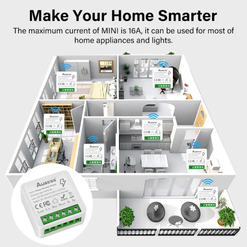 

Tuya Wifi Tuya Smart Mini Breaker With Energy Monitor Smart Life Control Switch Module 16a 2-way Control Tuya Wifi Tuya Smart