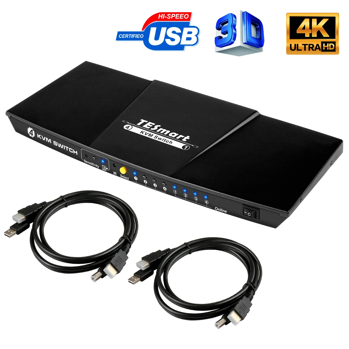

TE Smart 4K 4x1 KVM-переключатель HDMI 4 Порта 3840 x 2160 @ 30 Гц KVM-кабелями Поддерживает Управление устройствами USB 2.0 до
