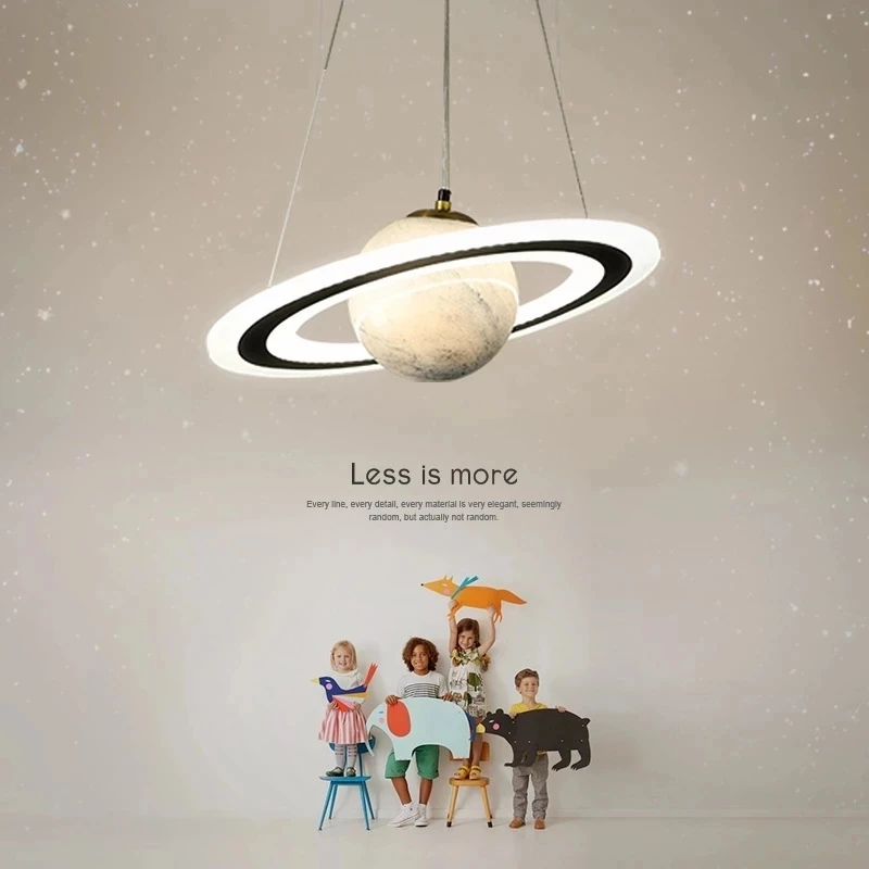 New Children'S Planet Earth Pendant Lamp For Boys Room Living Room Acrylic Space Star Astronaut Led Hanging Light Indoor Decor