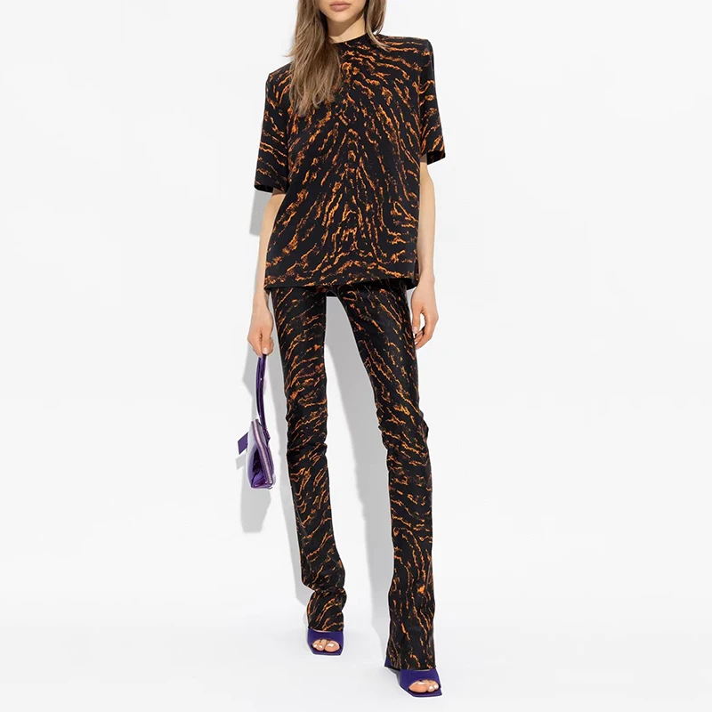 

Tiger jacquard women's pants 2023 fall new y2k printing small flare stretch pants fashion versatile sexy casual pants