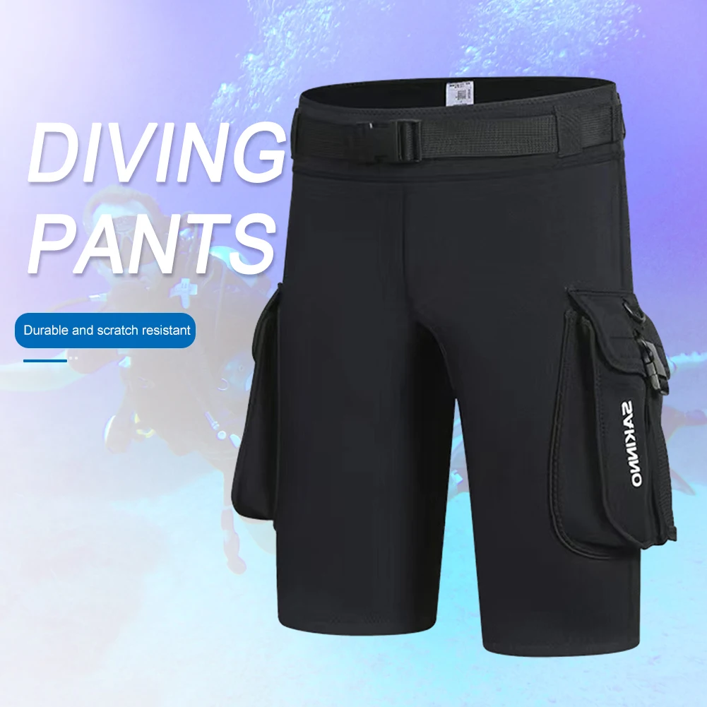 

3mm Neoprene Wetsuit Tech Shorts with Pockets Unisex Surfing Shorts Keep Warm D-Ring Buckle for Diving Equipment Accessories