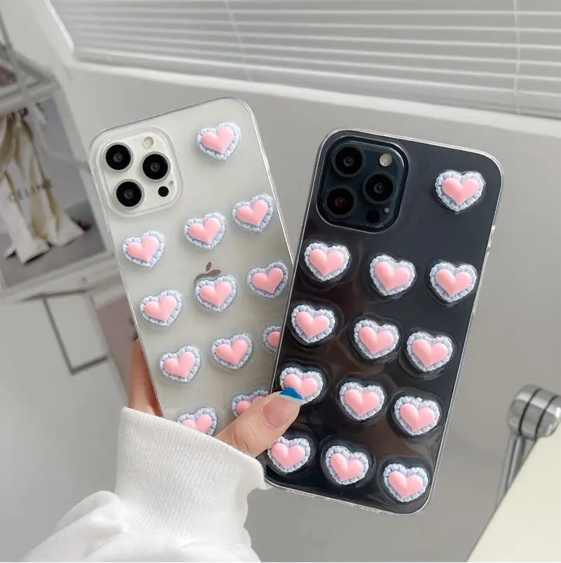 

Cute Cartoon Pink Heart Clear Phone Cases For iPhone 12 11 Pro Max Mini XR XS MAX 8 X 7 SE 2020 Lady Girl Anti-drop Soft Cover