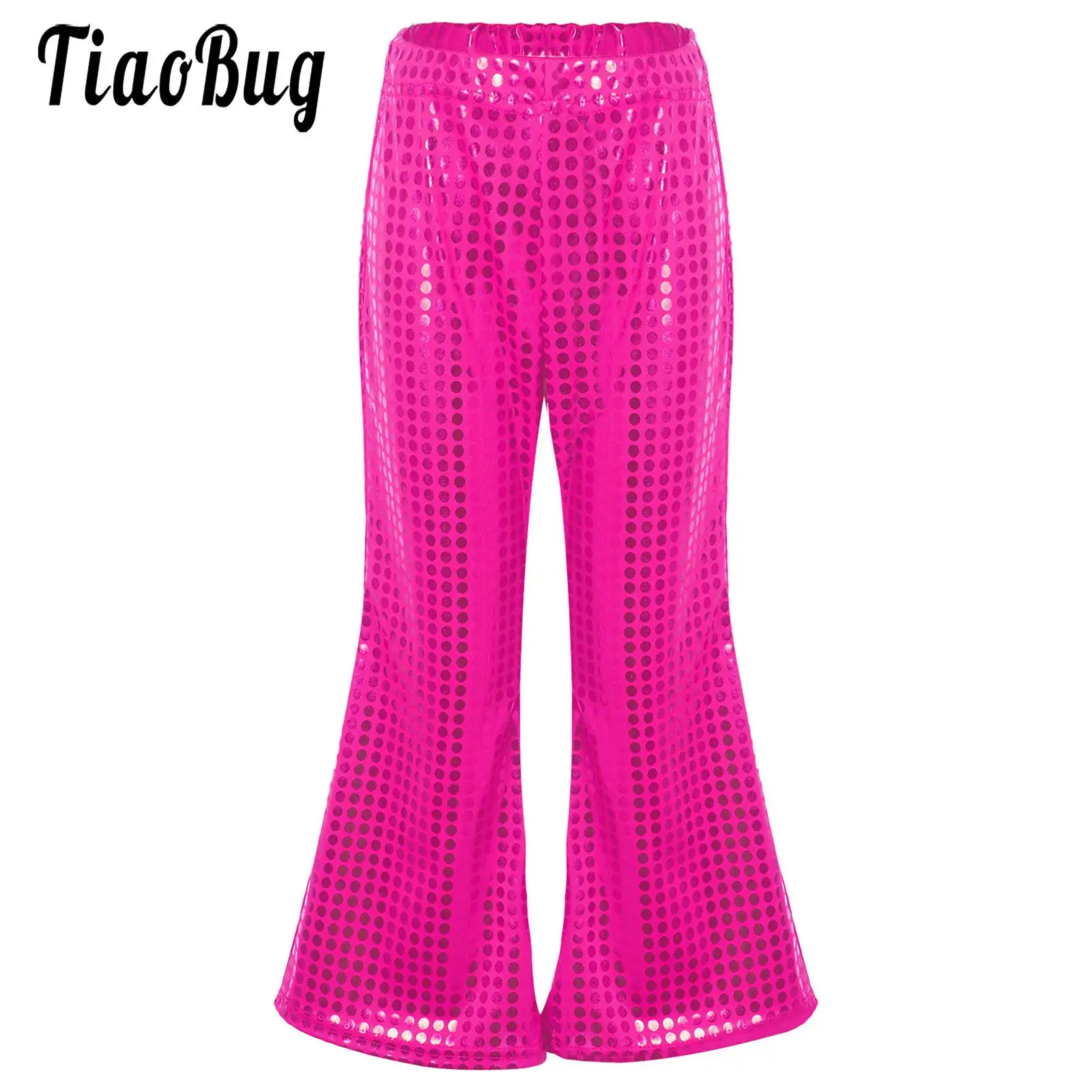 

Kids Girls Elastic Waist Sparkly Sequin Flared Pants Dance Performance Shiny Bell-Bottom Trousers Carnival Dance Jazz Costume