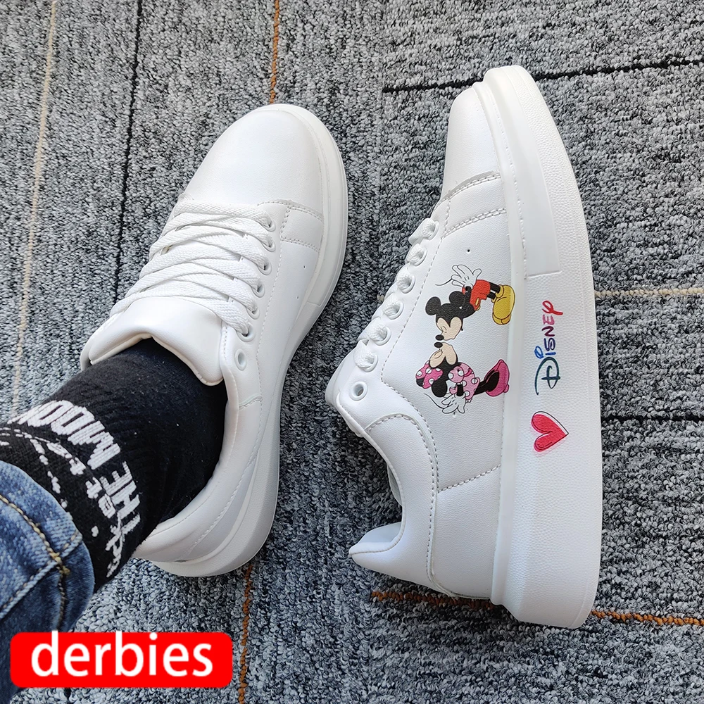 cute mickey minnie Couple Men Women casual Shoes Male Platform Sneakers Girls disney Casual kateboarding Shoes flats 3D graffiti