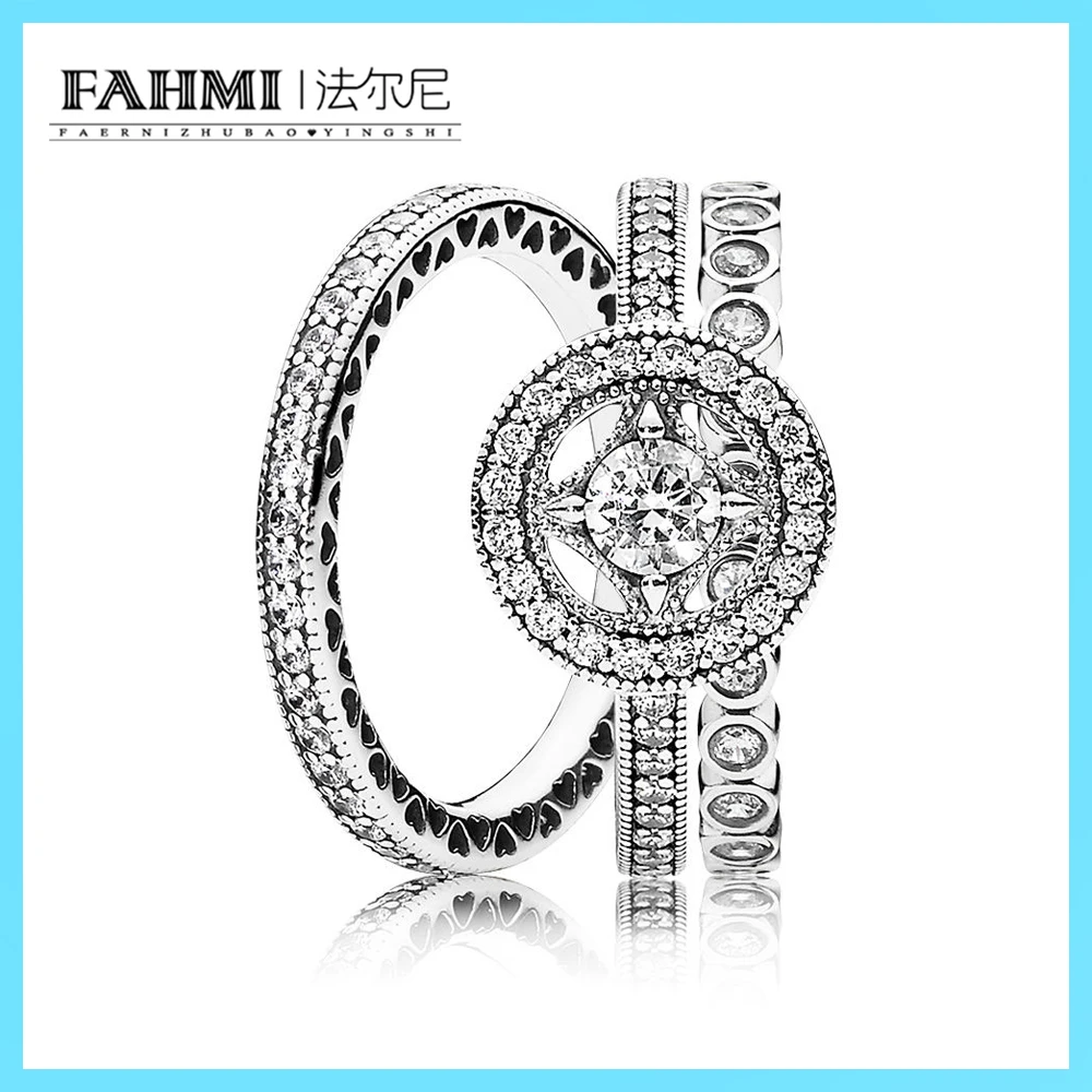 

FAHMI 100% 925 Sterling Silver VINTAGE ALLURE RING HEARTS OF SILVER STACKABLE RING ALLURING SMALL BRILLIANT CUT RING Set RAU011
