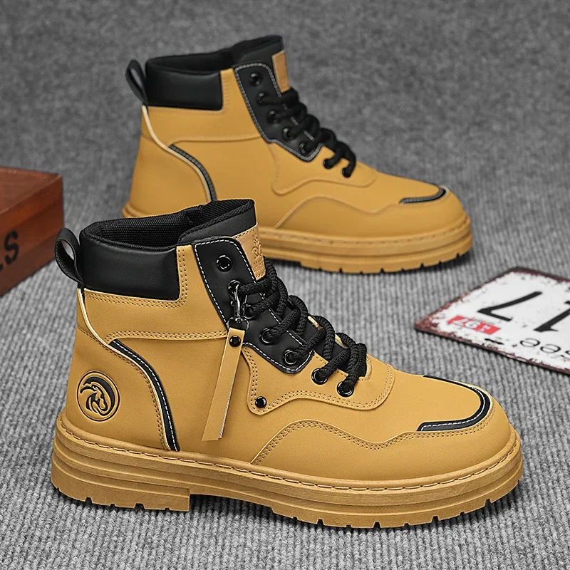 Мужские ботинки с высоким берцем удобные нескользящие на толстой подошве в