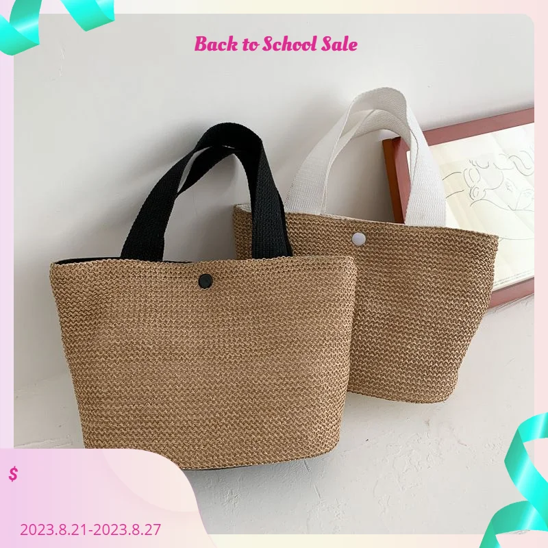 

Fashion Ladies Straw Woven Handbag Women Summer Holiday Beach Casual Totes Top-Handle Bags Elegant Retro Shoulder Bags