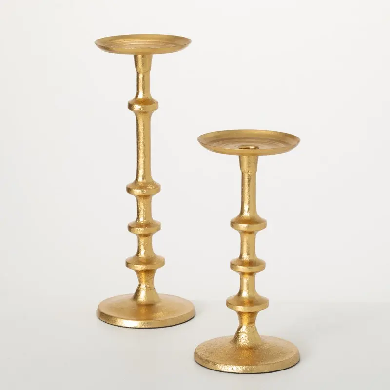 

10.5" Gilded Metallic Candle Holders - Set of 2; Gold