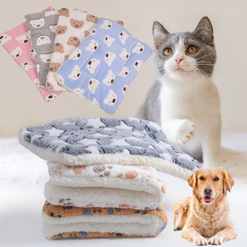 Soft Flannel Pet Blanket Pad Thickened Pet Fleece Bed Mat For Puppy Dog Cat Sofa Cushion Keep Warm Cats Sleeping Cover Home Rug