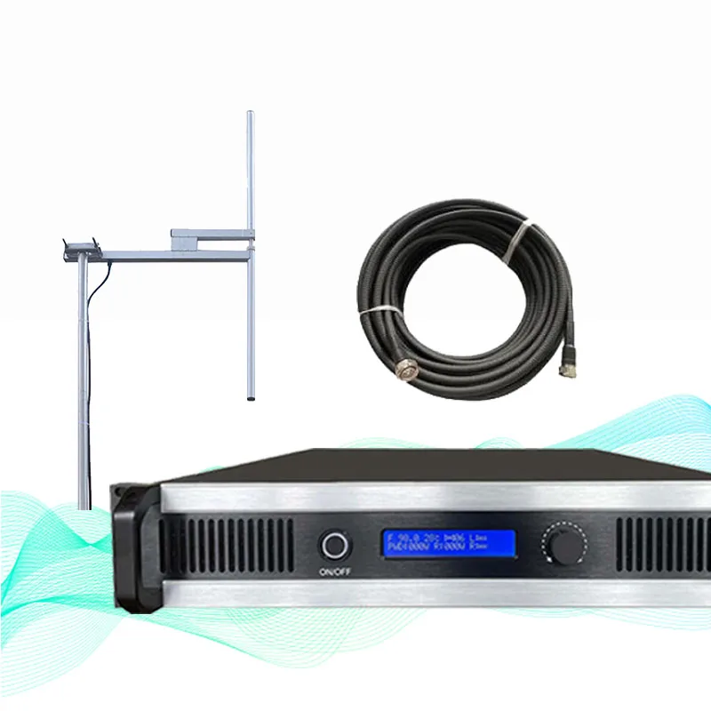 Высокомощное FM радио для вещания 1000 Вт с внешней антенной и комплектом кабелей |