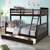 Home Modern  Wooden Bedroom Furniture Beds Frames Bases Twin-over-full Bunk Bed With Ladders And Two Storage Drawers Espresso