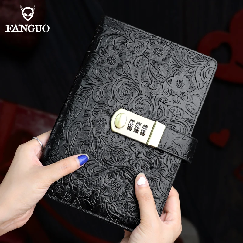 200 Pages A5 Retro Password Book With Lock Diary Notepad Genuine Leather Notebook Planner Journals Stationery Traveler Pen Case