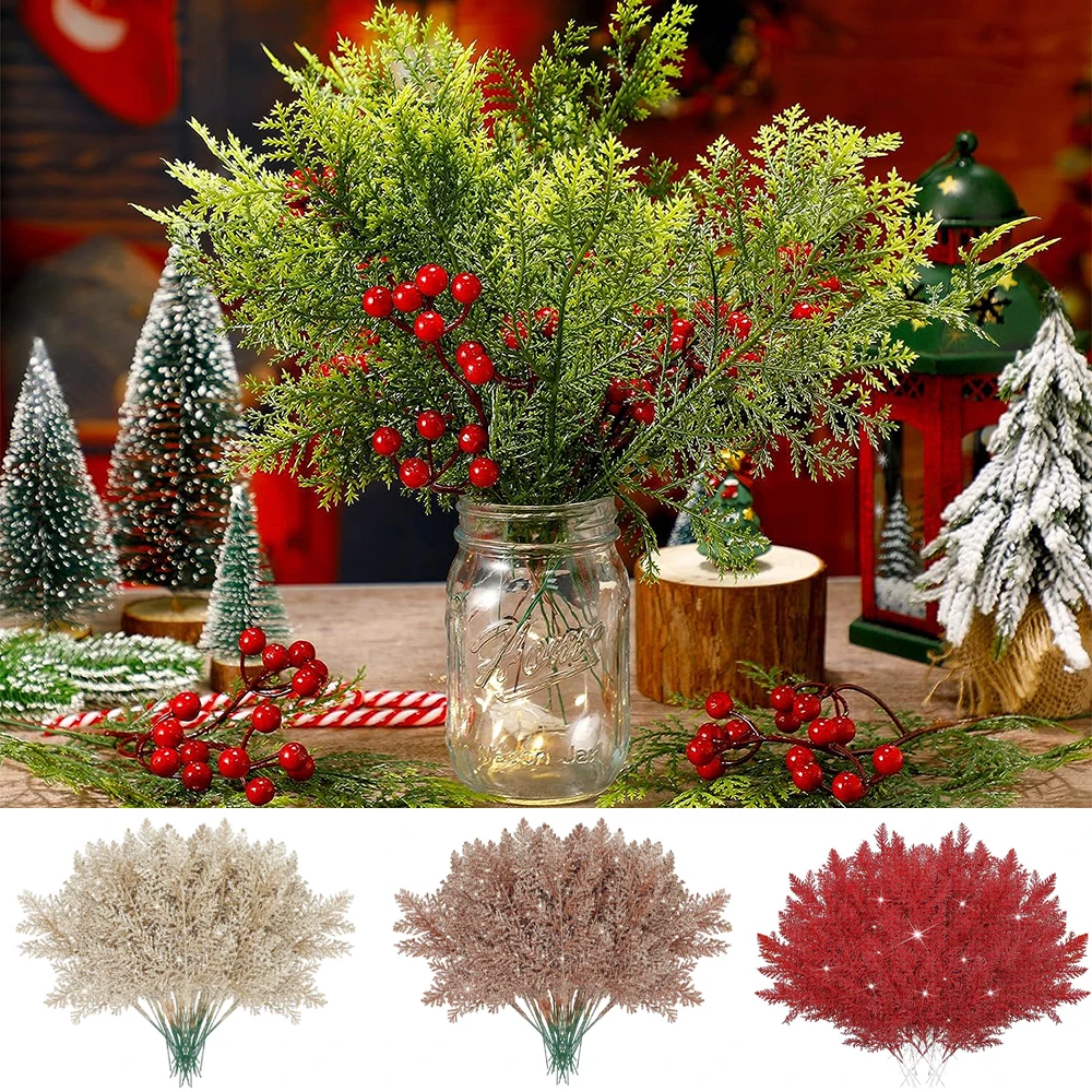 

Yannew 30pcs Artificial Pine Branches Sprigs Fake Greenery Plants Cedar Spray Picks for DIY Garland Crafts Christmas Decoration