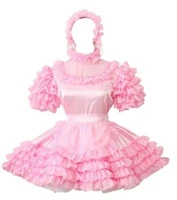 baby sissy satin pink yarn collar bubble sleeve fluffy lovely cake skirt lockable dress cosplay custom