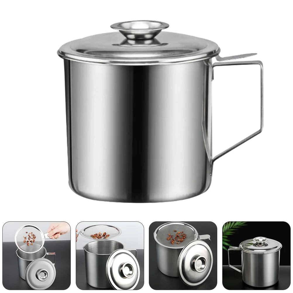 

Oil Grease Pot Strainer Steel Stainless Container Can Dispenser Bacon Cooking Olive Household Fat Filter Jar Canister Bin Frying