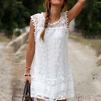 summer womens new foreign trade small hair ball edge lace stitching ball dress