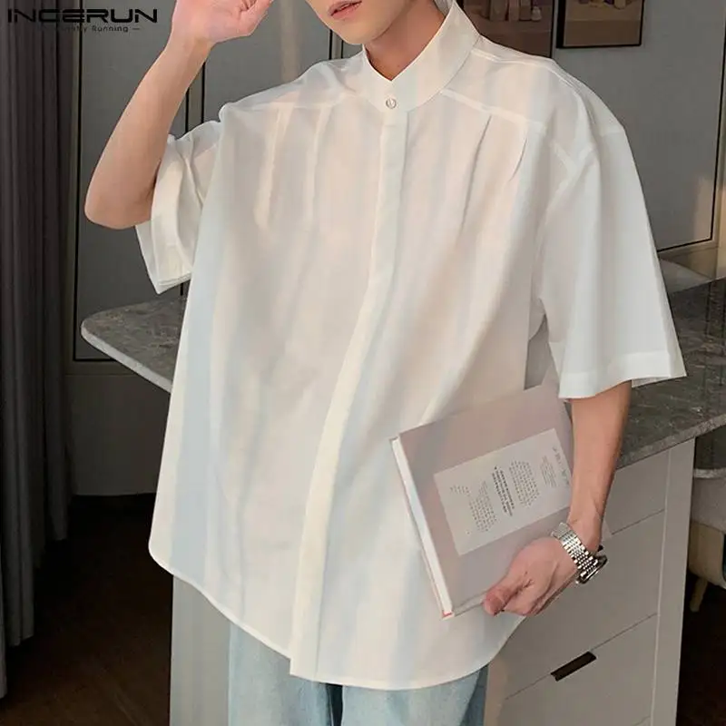 

INCERUN Tops 2023 Korean Style New Men Stylish Loose Simple Shirts Casual Solid All-match Comfortable Short Sleeved Blouse S-5XL