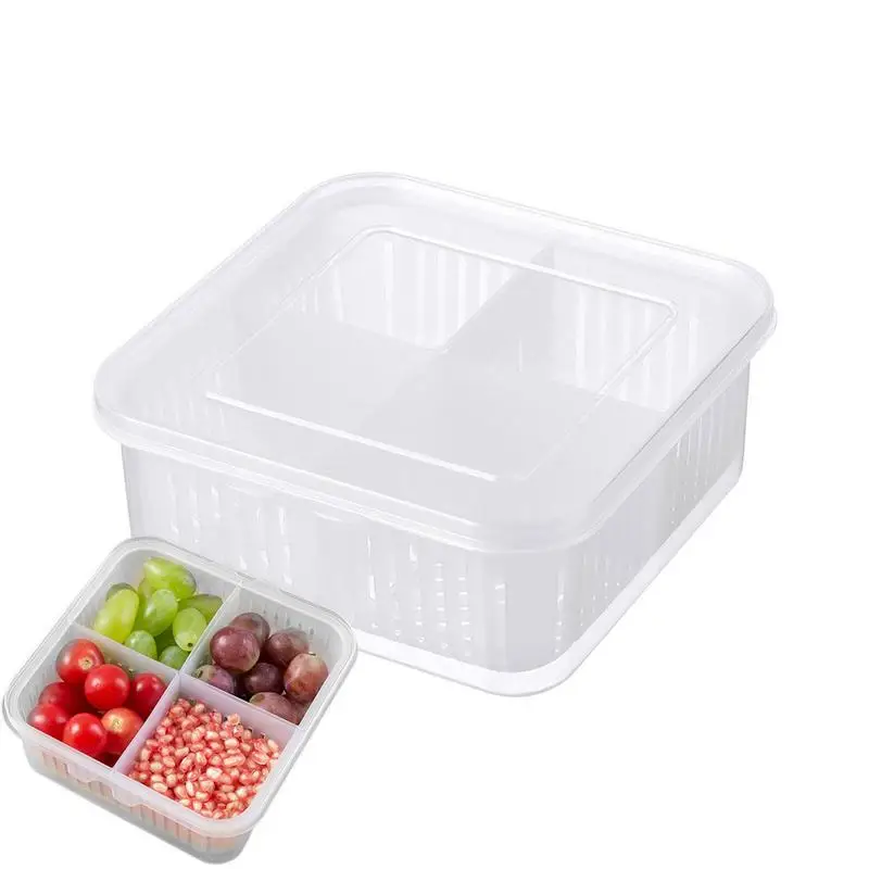 

Refrigerator Storage Box Fruit Storage Containers For Fridge Vegetable Organizer 4 Compartments Drain Kitchen Organization Pantr