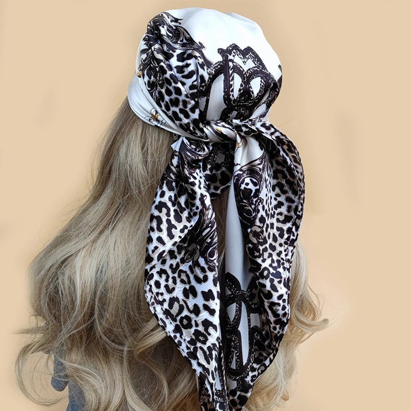 

Silk Scarf Scarftop Headwraps For Women Vintage Four Seasons Hair Scarve 90*90cm Hijab Foulard Iuxe Bandana Femme Headscarf