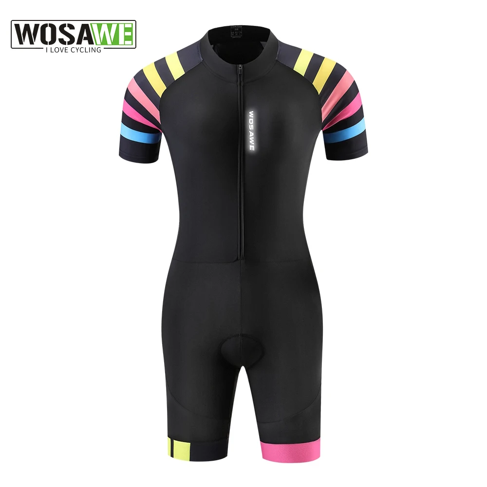 

WOSAWE Women's Triathlon Short Sleeve Cycling Jersey Set Skinsuit Maillot Ropa Ciclismo Bicycle Clothing Bike Shirts Jumpsuit