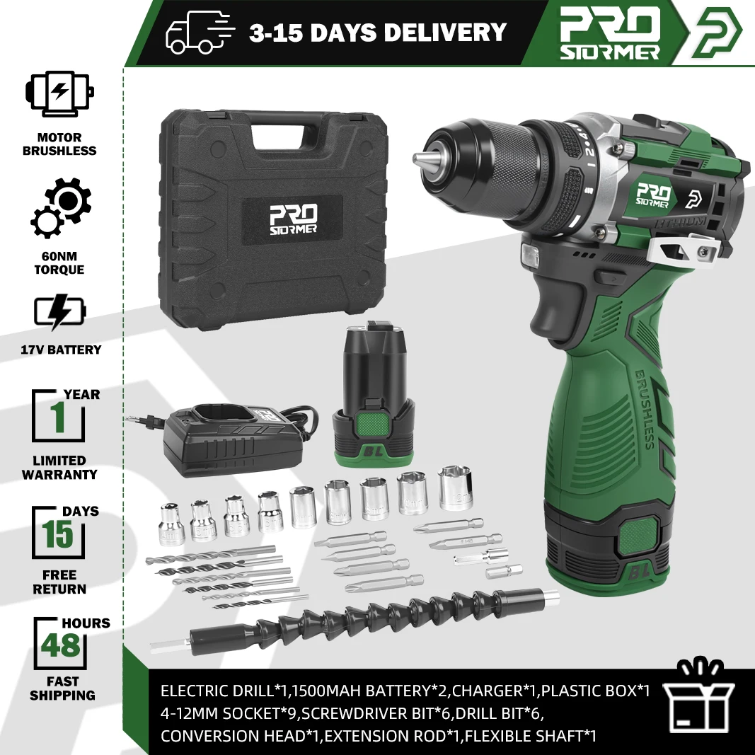 

Беспроводная дрель PROSTORMER 17В 2-скоростная