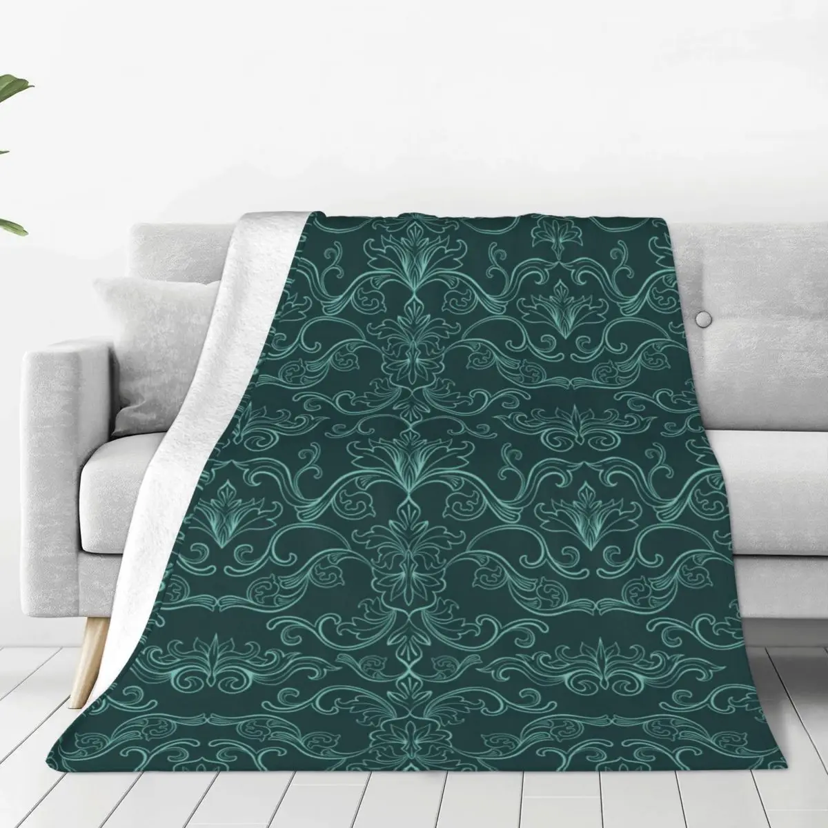 

Soft Warm Fleece Blanket Damask Vintage Pattern Winter Sofa Throw 3 Size Light Thin Mechanical Wash Flannel Blanket