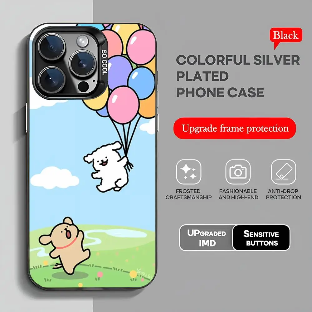 Hot Cute Line Puppy MINISO Коврик для мыши ЧЕРНЫЙ Популярный в Корее оптом Чехол iPhone 16 15 14 13 12