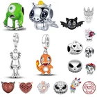 Женский браслет Pandora из серебра 925 пробы, с черным черепом