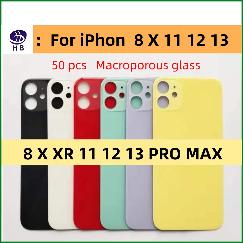 50Pcs For iPhone Back Cover Replacement 8 X 11 12 13 Pro Max Case Large Camera Hole Replacement Rear Battery Glass Cover 12 Mini