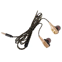 3 5mm hifi wired earphone dual dynamic quad core speaker in ear earbuds flexible cable anti wrap with hd microphonegold