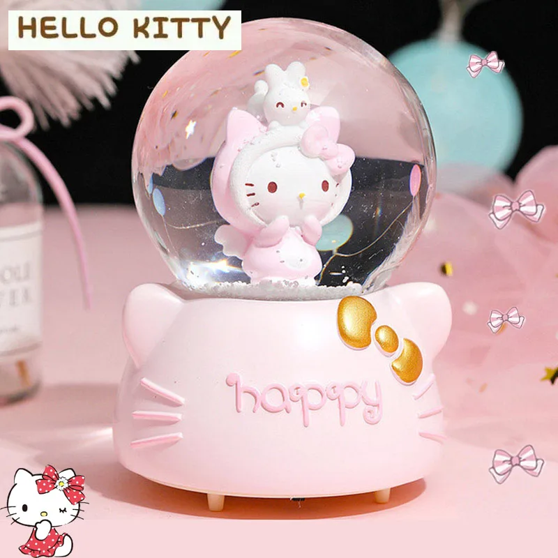 

Kawaii Pink Hello Kitty Snowflake Music Box Crystal Ball Bedroom Bedside Glow Ornament Decorate Girl Child Student Birthday Gift