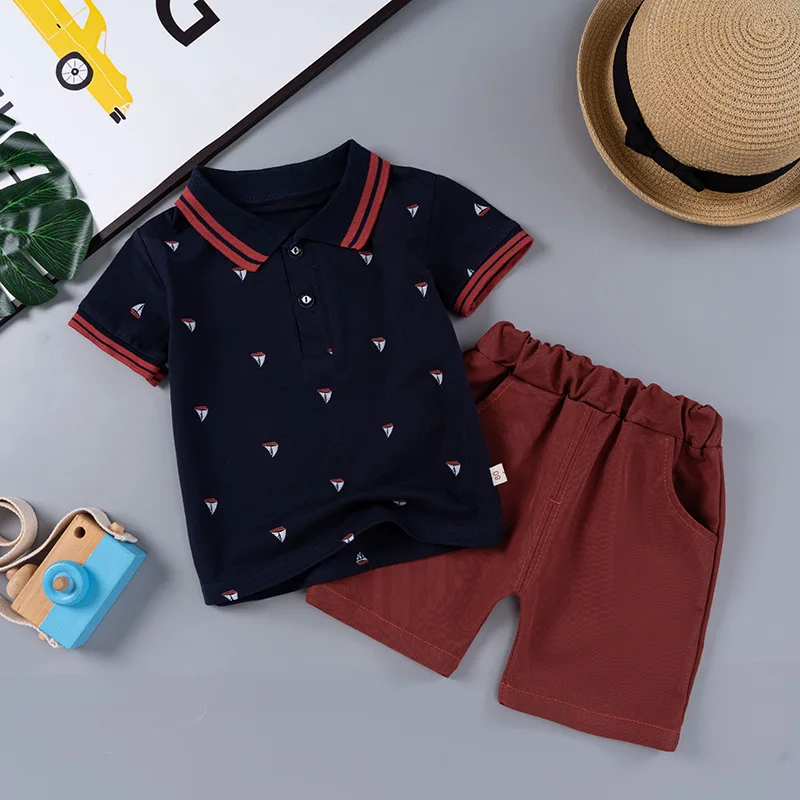 Комплект одежды для мальчиков лето 2024 Детская футболка-поло шорты спортивные