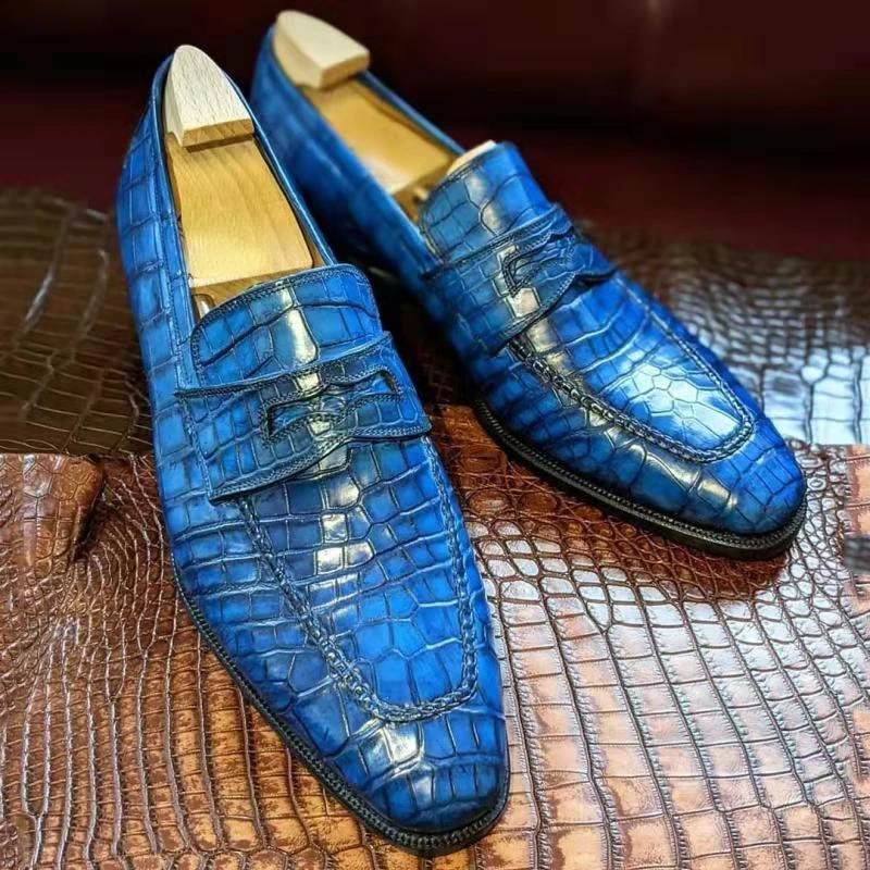 

Classic Men Loafers Fashion Versatile Business Casual Wedding Daily Retro Stone Pattern Splicing Mask PU Solid Color Dress Shoes