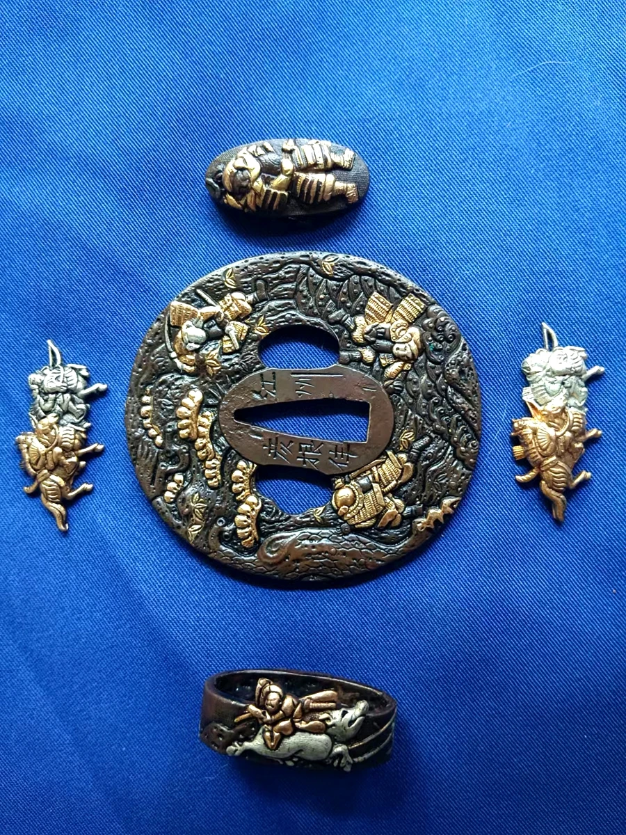 Хороший домашний декор набор деталей для меча фитинг лезвия Tsuba Fuchi Menuki Kashira 8 воин