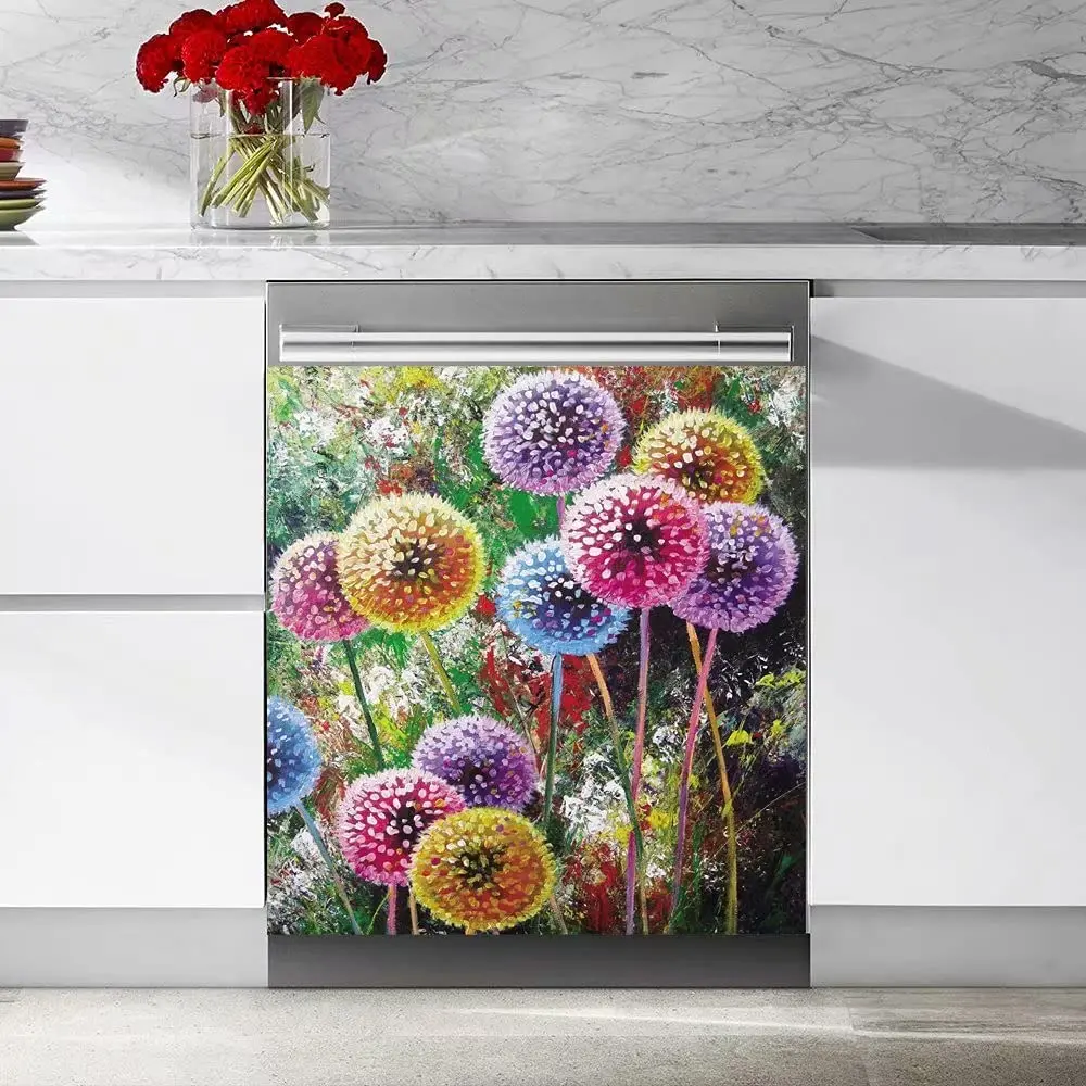 

Colourful Dandelion Painting Kitchen Dishwasher Cover Magnetic Sticker,Refrigerator,Washing Machine Magnet Panel Decal,Flower Dr