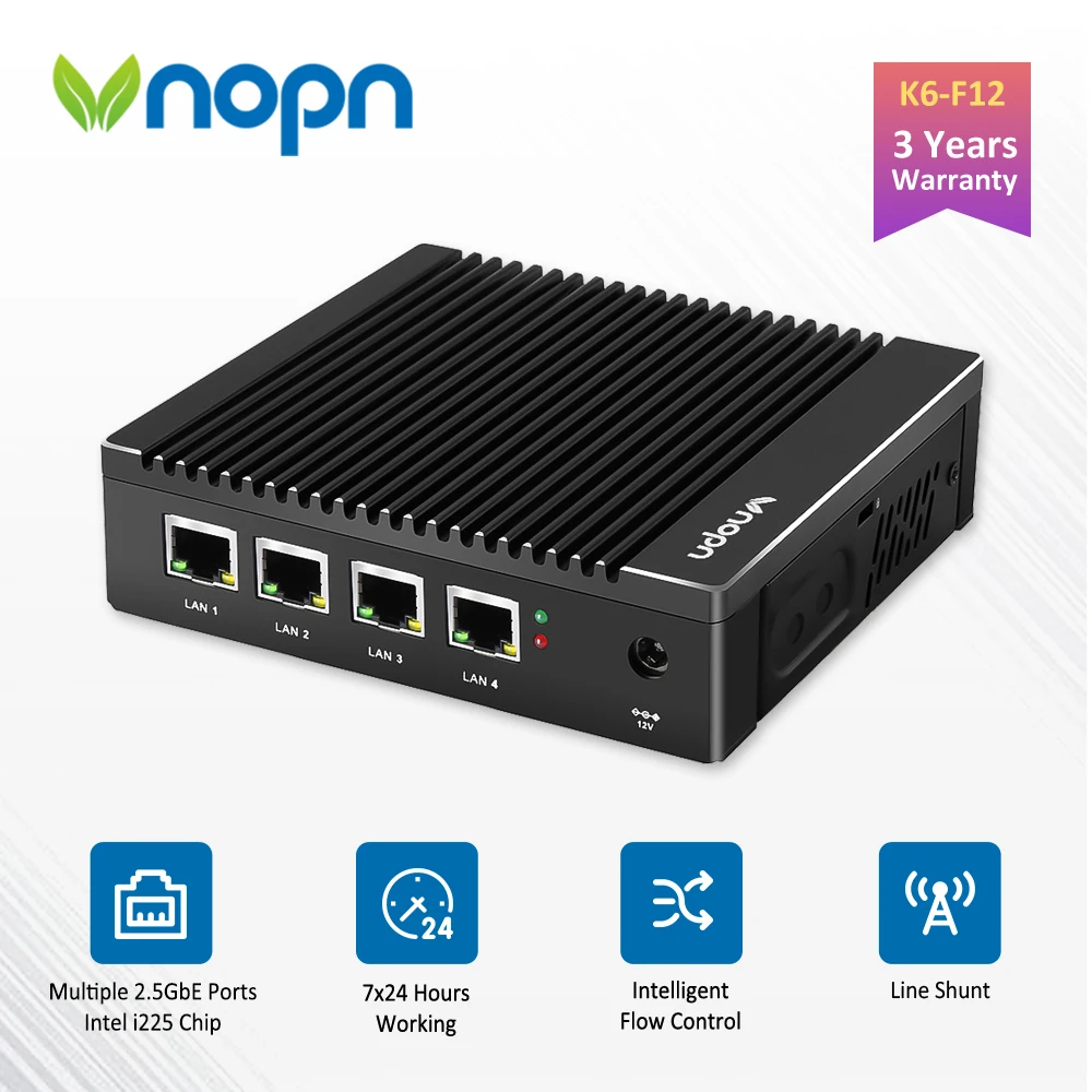 Vnopn Micro Firewall Appliance 4x Intel 2.5GbE i225 LAN, Fanless Mini PC J4125 Quad-core Soft Router Mini Computer AES-NI