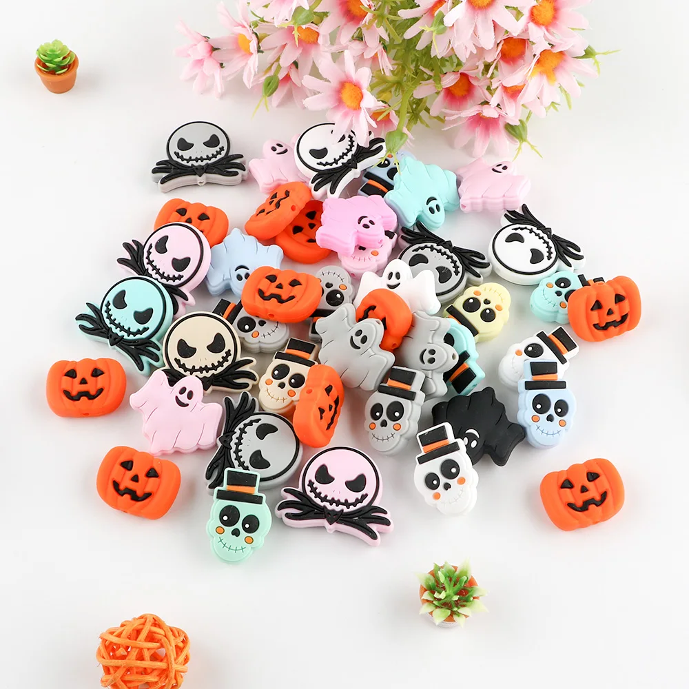 50/100 Pieces Halloween Collection Silicone Beads Grim Reaper Pumpkin Skull Beads DIY Pacifier Chain Decorative Accessories