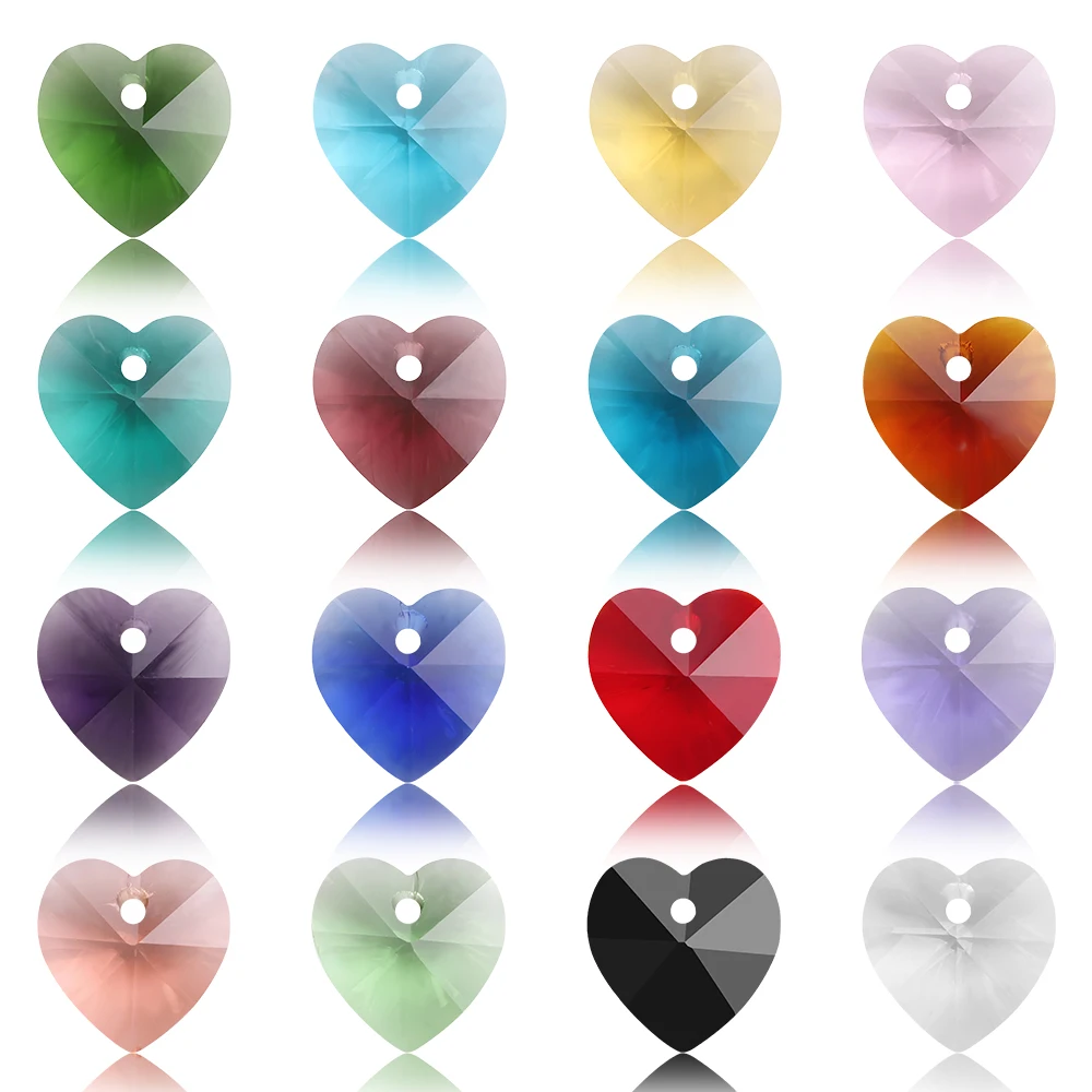 

10 14 18mm Glass Heart Crystal Pendant Charms Beads Love Heart Sahpe For DIY Making Jewelry Acessories Hanging Earings Necklace