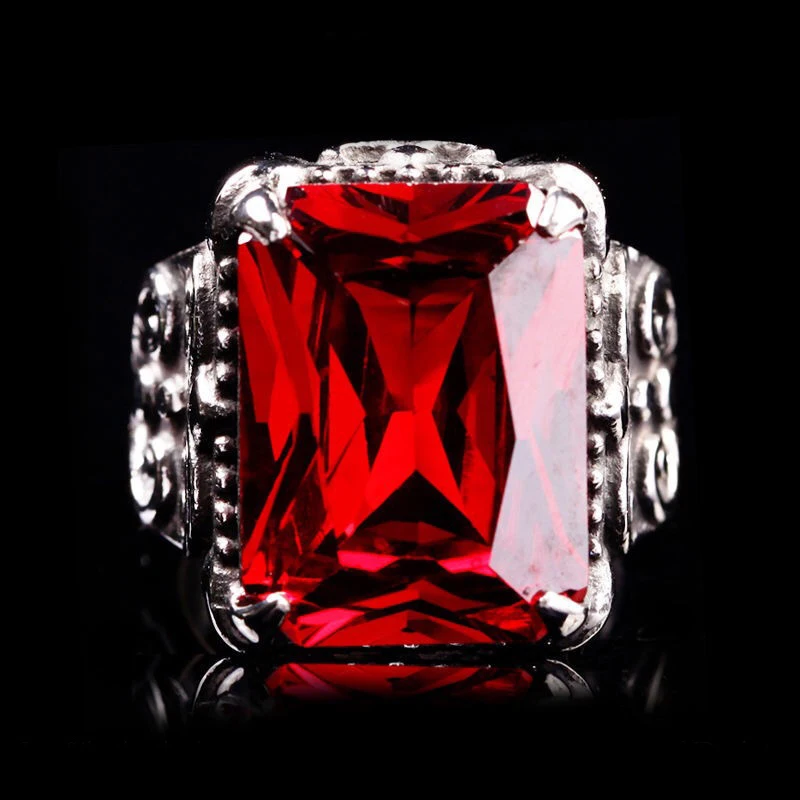 

New Ruby Ring Men's Tide Index Ring Exaggerated Retro Tide Brand Personality Motorcycle Silver Jewelry