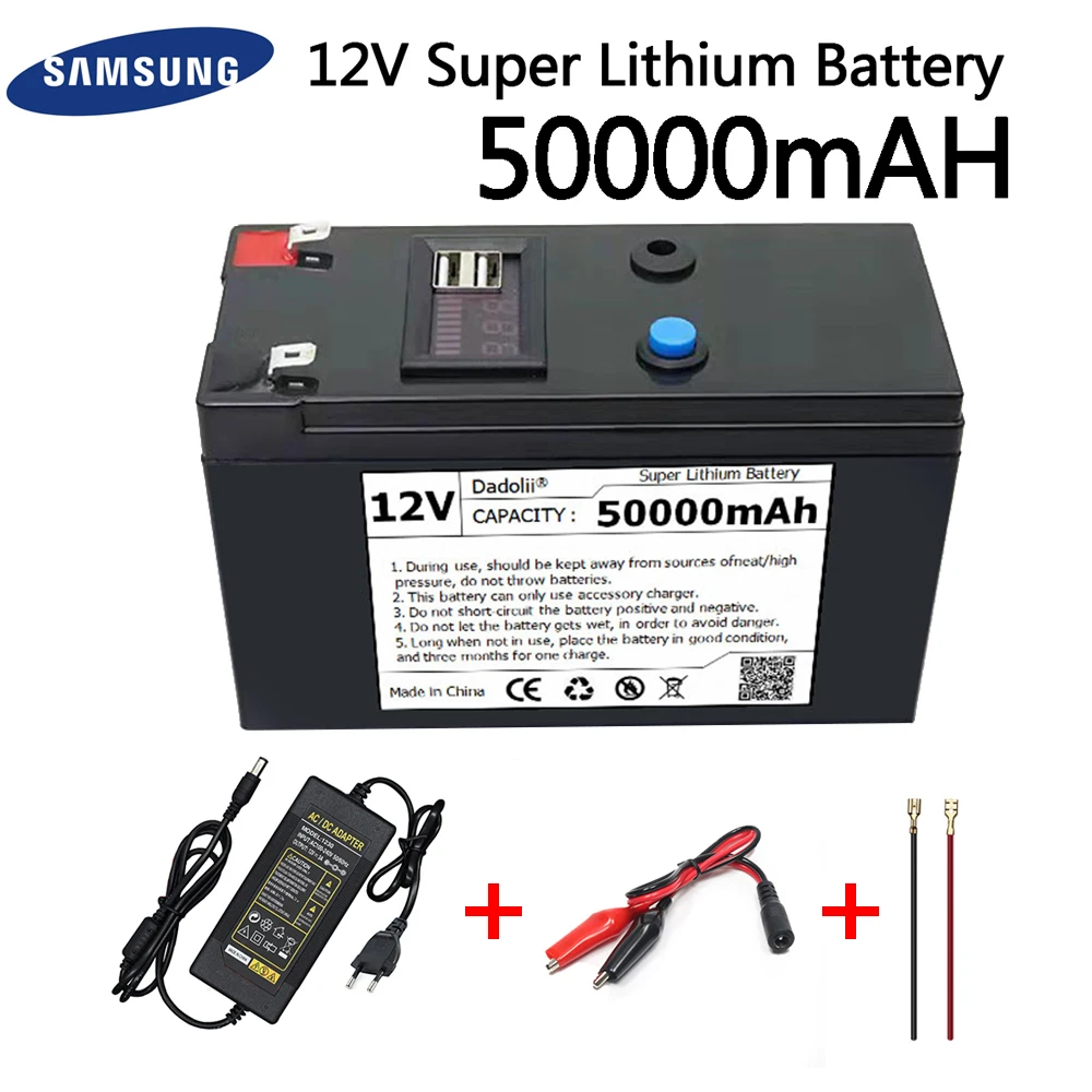 

12V Battery 50Ah 18650 lithium battery pack Rechargeable battery for solar energy electric vehicle battery+12.6v3A charger