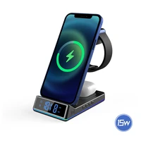 ilepo 15w multiple function 5 in 1 wireless charger fold able led adjustable wireless fast charging station with alarm clock