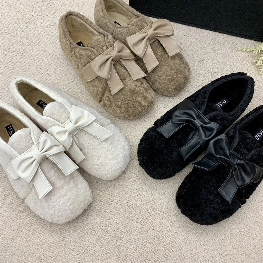 

Round Toe Shoes Woman Flats Autumn Modis Casual Female Sneakers Elegant Loafers Fur Dress Fall 2022 Moccasin New Winter Fretwork