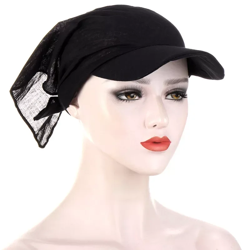 

New Fashion Solid Color Scarf Hat Outdoor Windproof Muslim Bandana Cotton Print Headscarf with Hood Bowknot Long Tail Head Cap