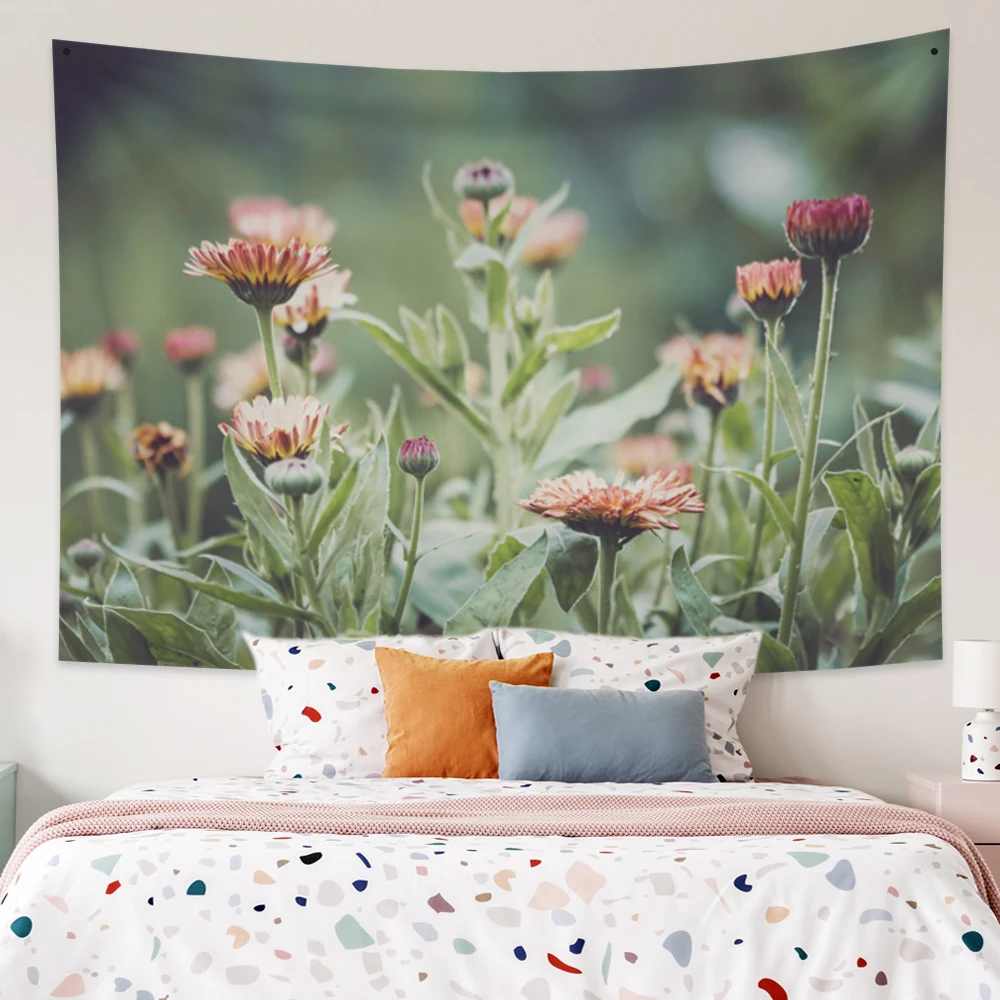 

Flowers Nature Scenery Wall Tapestry Sunflower Cherry Blossom Peach Carnation Bedroom Living Room Home Wall Decoration